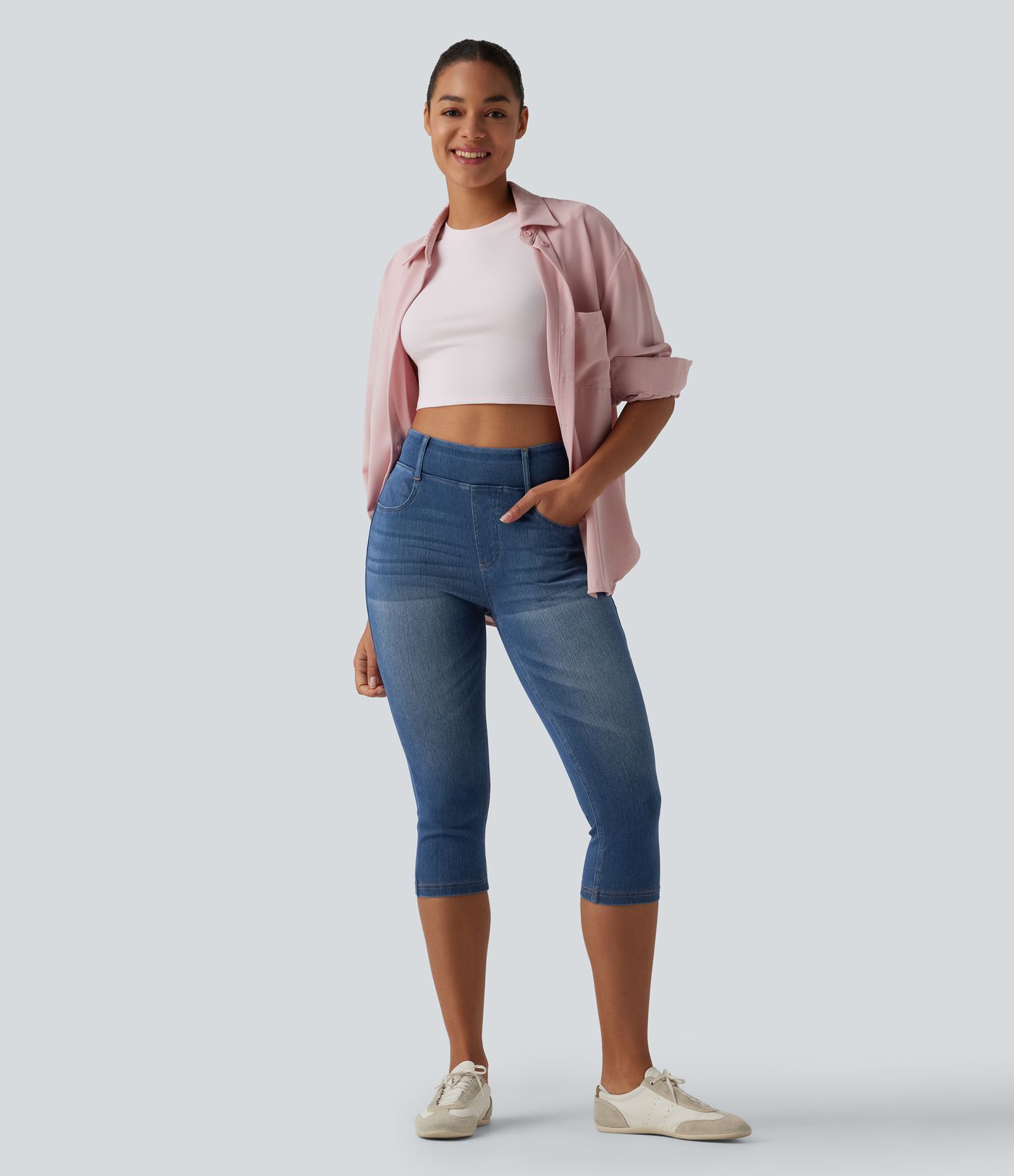 Halara Flex™ - Lässige Capri-Denim-Leggings mit hohem Bund und mehreren Taschen