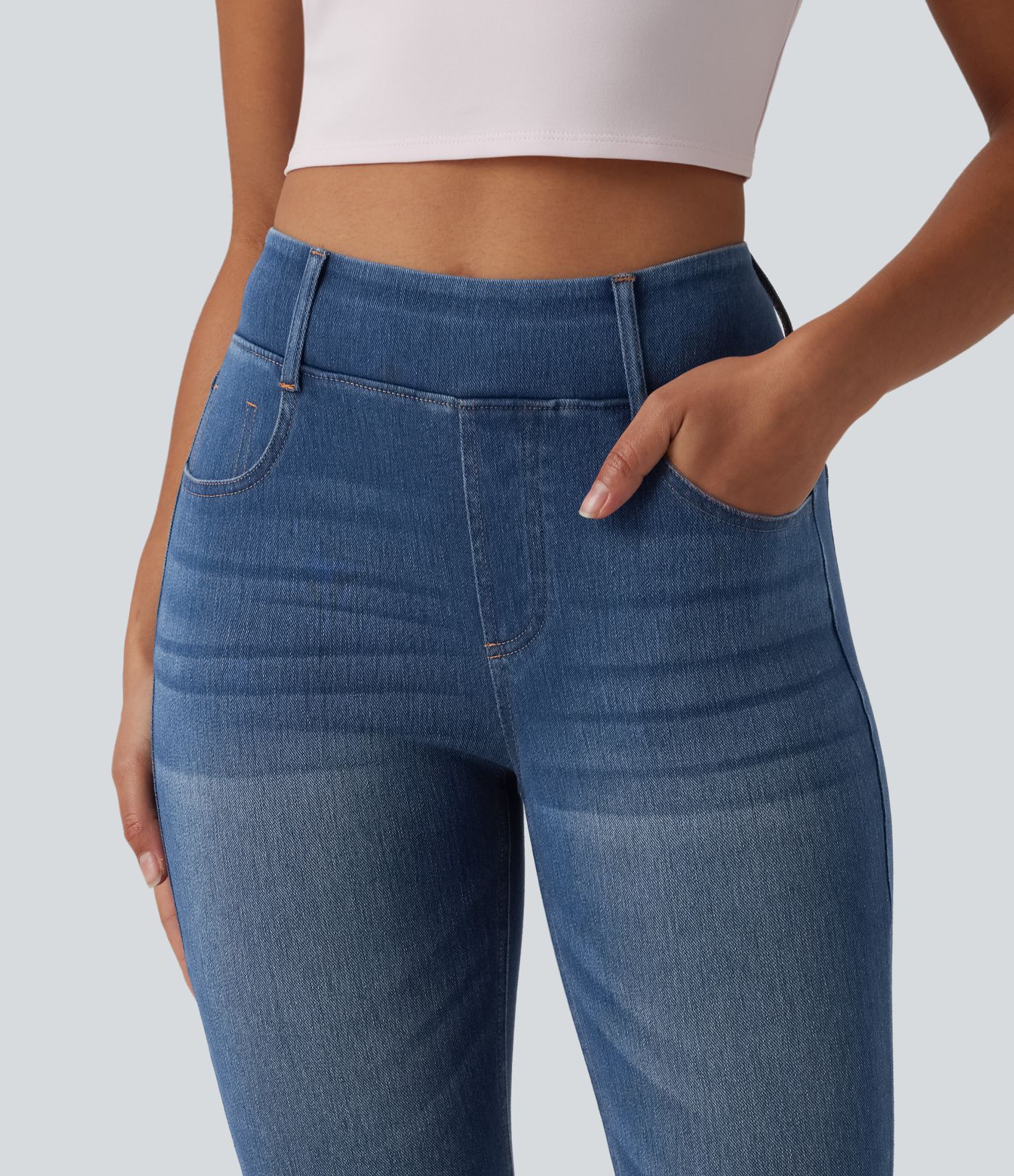 Halara Flex™ - Lässige Capri-Denim-Leggings mit hohem Bund und mehreren Taschen