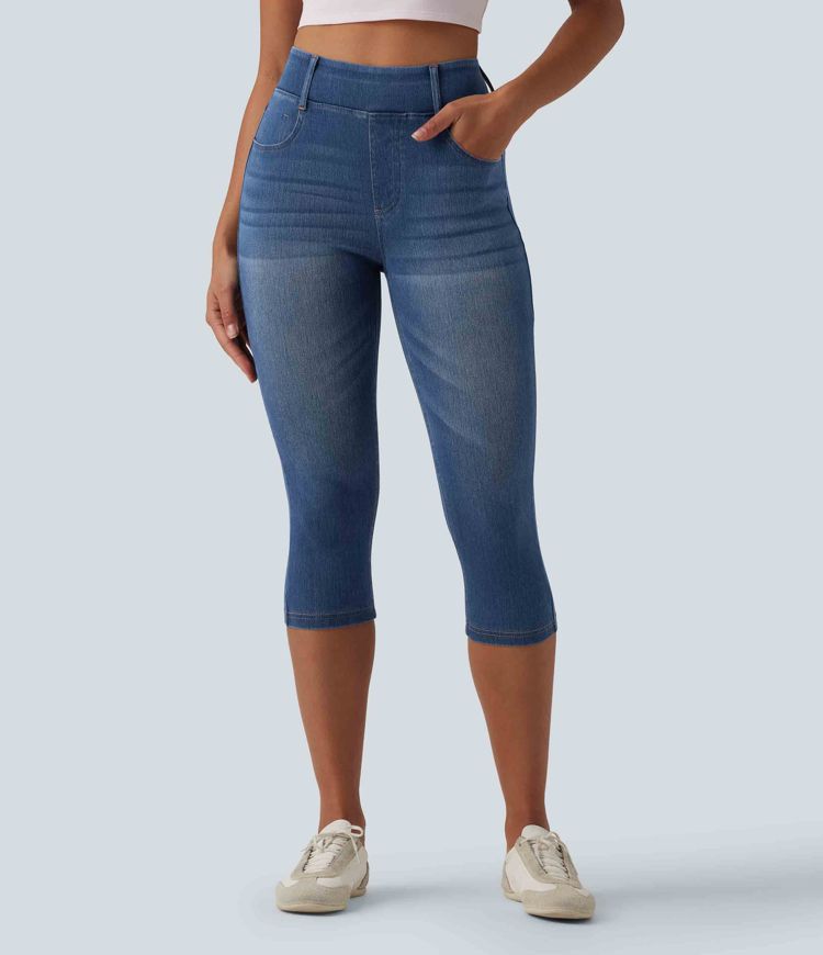 Halara Flex™ - Lässige Capri-Denim-Leggings mit hohem Bund und mehreren Taschen