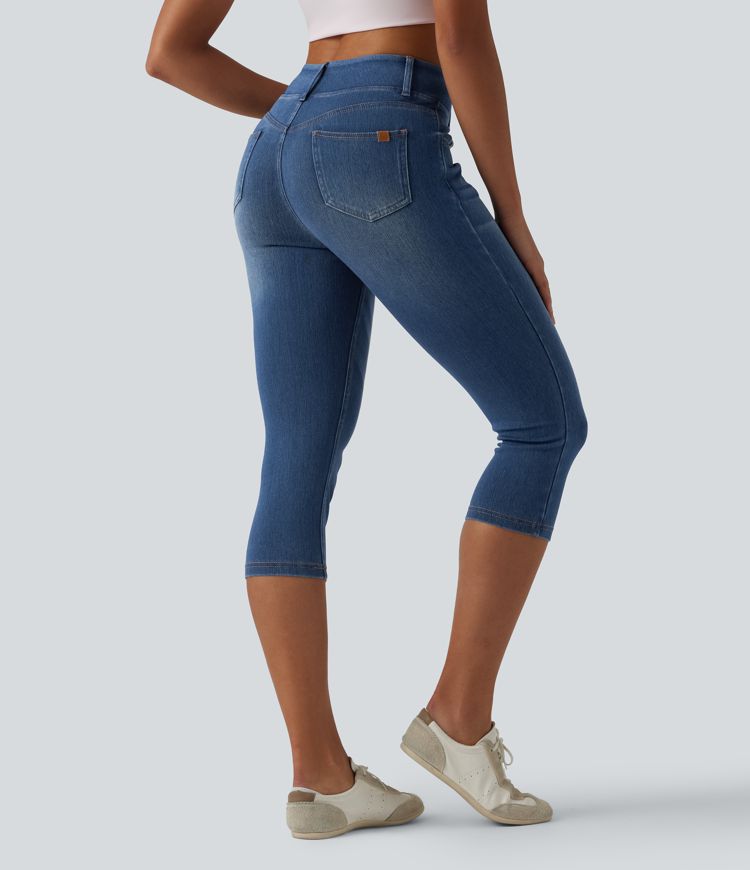 Halara Flex™ - Lässige Capri-Denim-Leggings mit hohem Bund und mehreren Taschen