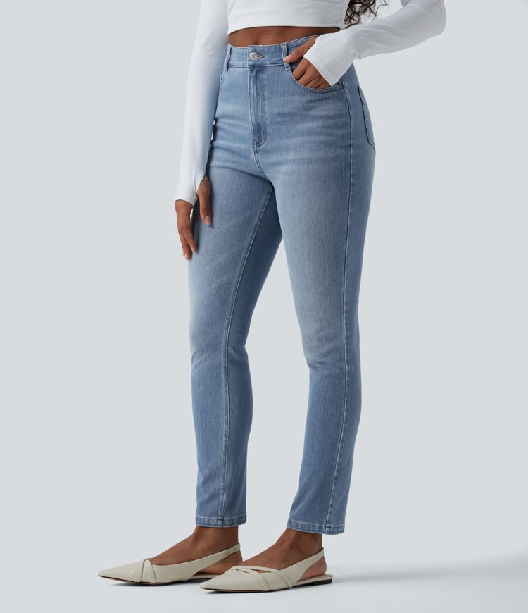 Halara Flex™ High Waisted Slim Washed Casual Jeans with Pockets