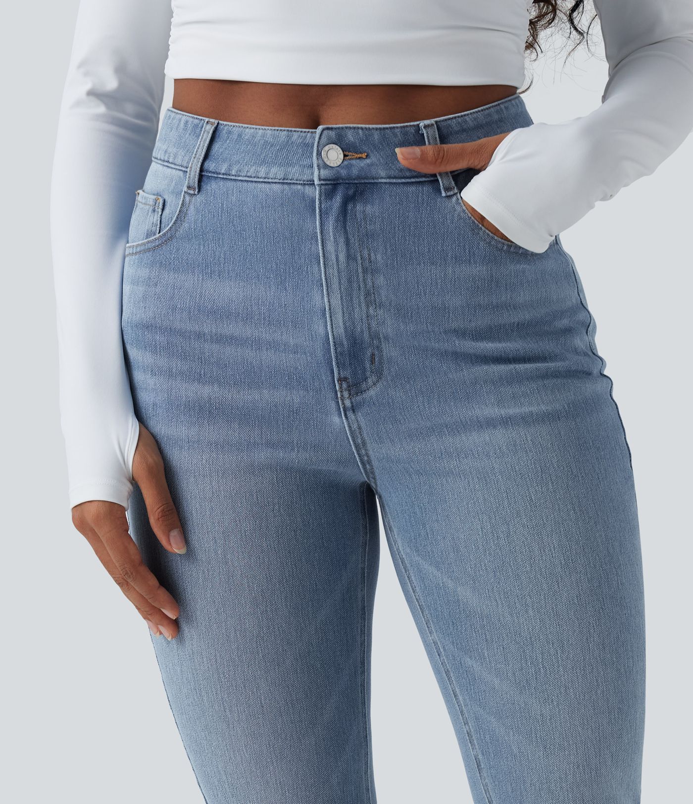 Halara Flex™ High Waisted Slim Washed Casual Jeans with Pockets