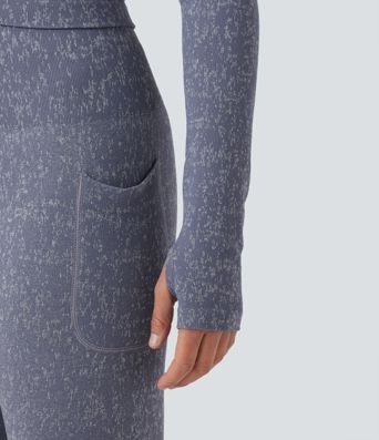 OneForm Seamless Flow V Neck Long Sleeve Thumb Hole Cropped Yoga Sports Top