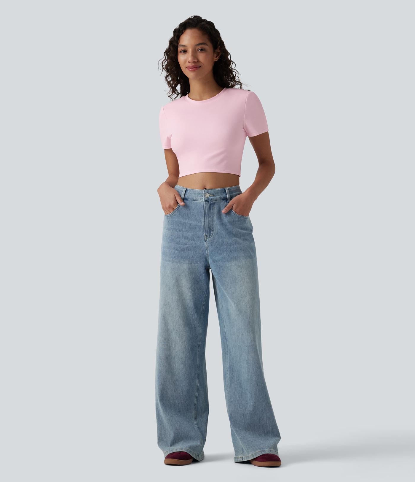 Halara Cotton Jersey Round Neck Short Sleeve Cropped Casual T-Shirt