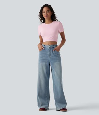 Halara Cotton Jersey Round Neck Short Sleeve Cropped Casual T-Shirt