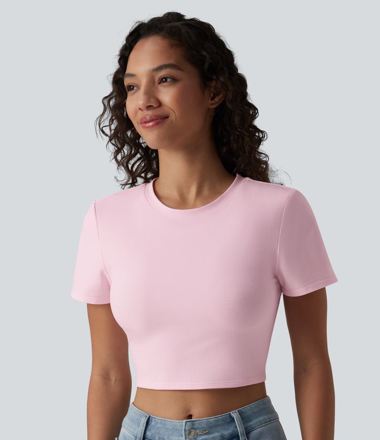 Halara Cotton Jersey Round Neck Short Sleeve Cropped Casual T-Shirt