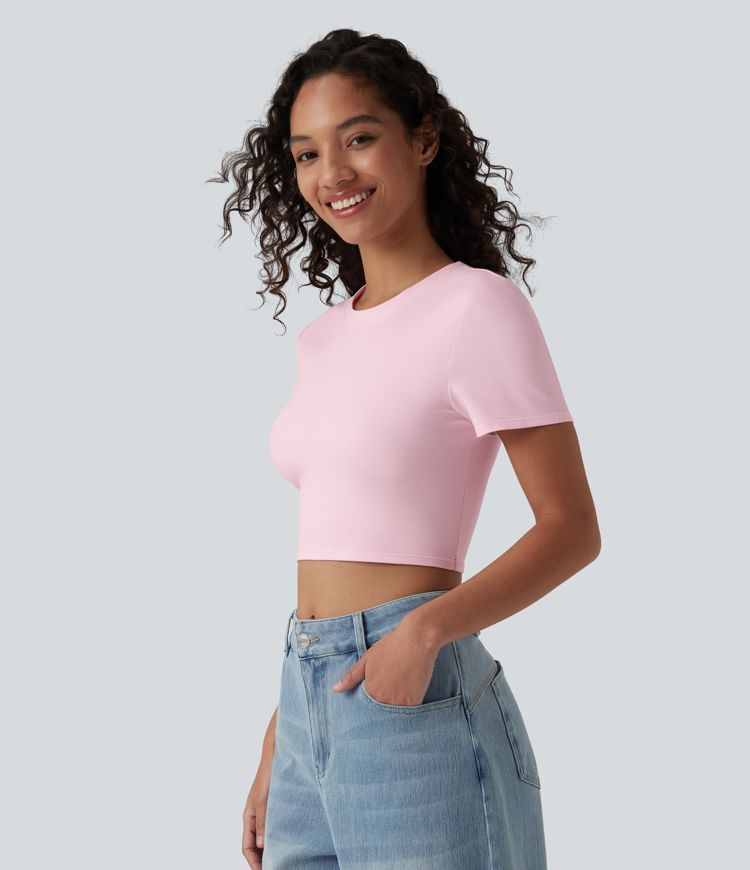 Halara Cotton Jersey Round Neck Short Sleeve Cropped Casual T-Shirt