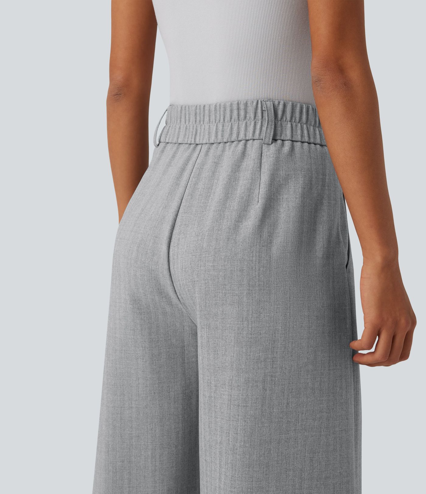 High Waisted Pleated 7/8 Linen-Feel Work Baggy Pants with Pockets