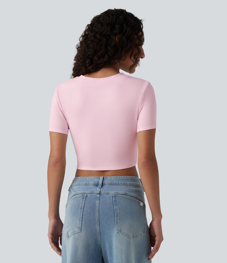 Halara Cotton Jersey Round Neck Short Sleeve Cropped Casual T-Shirt