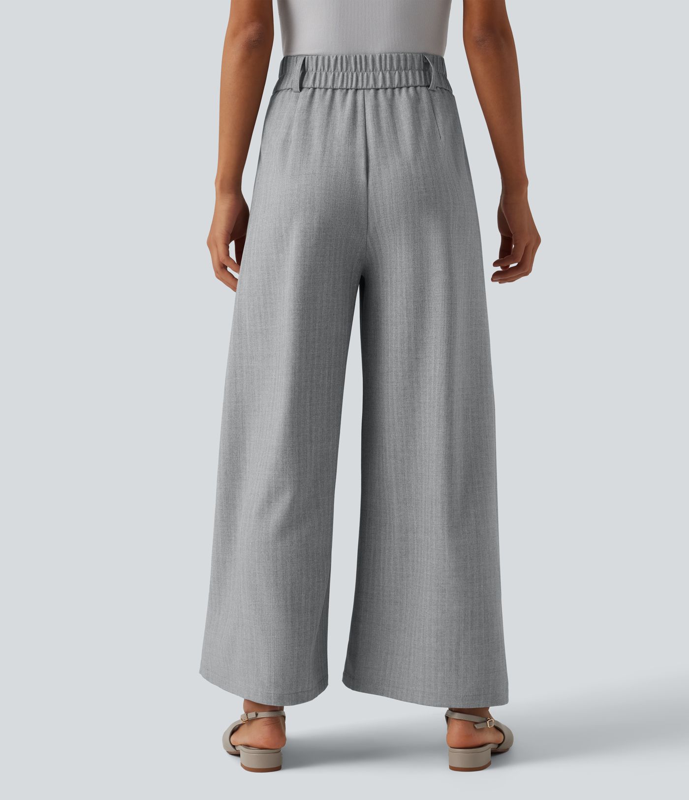 High Waisted Pleated 7/8 Linen-Feel Work Baggy Pants with Pockets