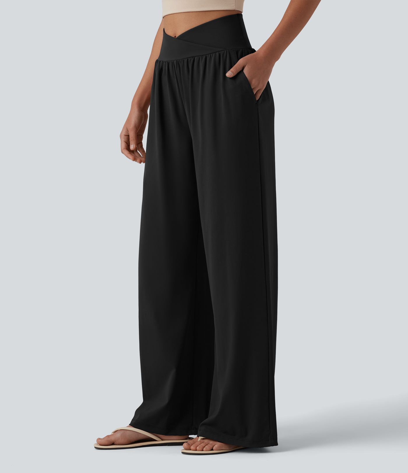 Pantalon ample décontracté SoftlyZero™ Airy taille haute croisé toucher frais avec poches