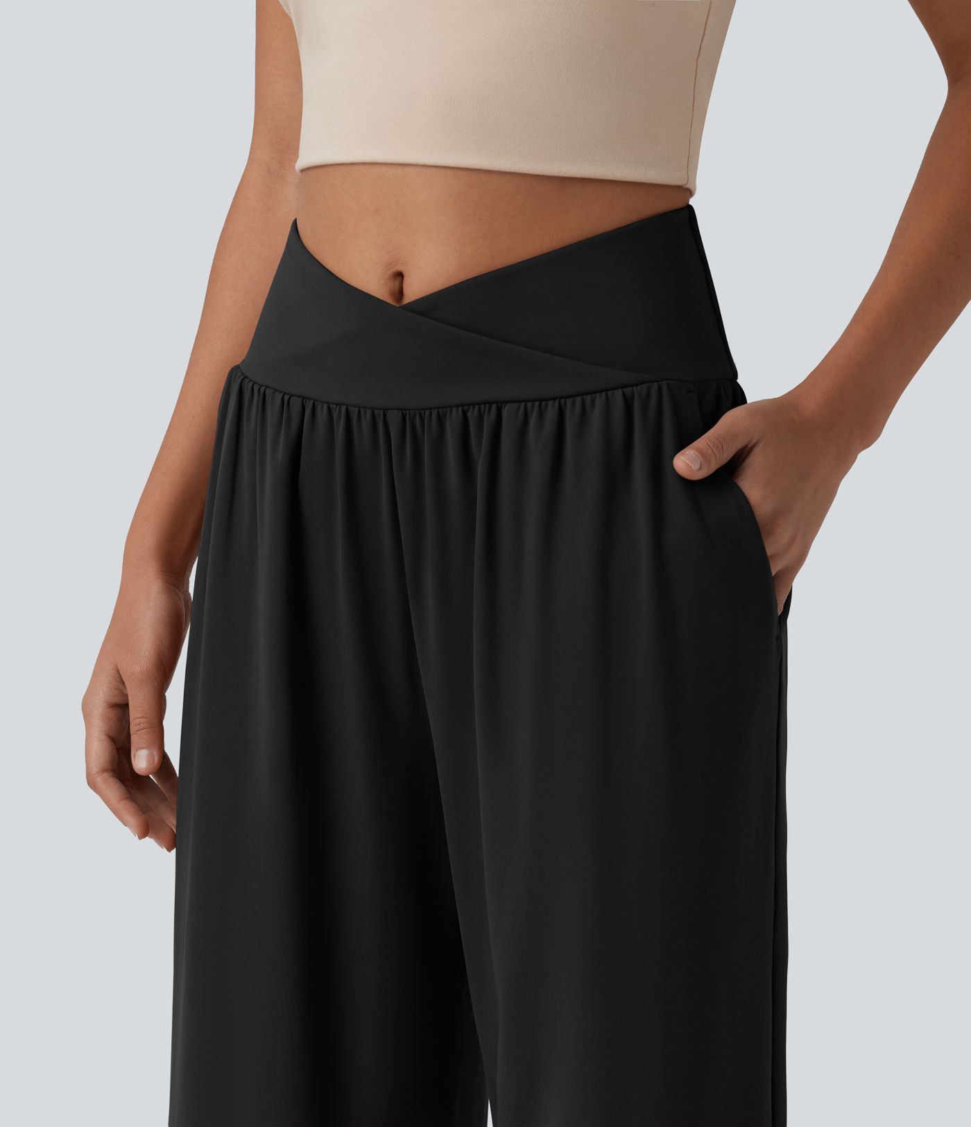 Pantalon ample décontracté SoftlyZero™ Airy taille haute croisé toucher frais avec poches