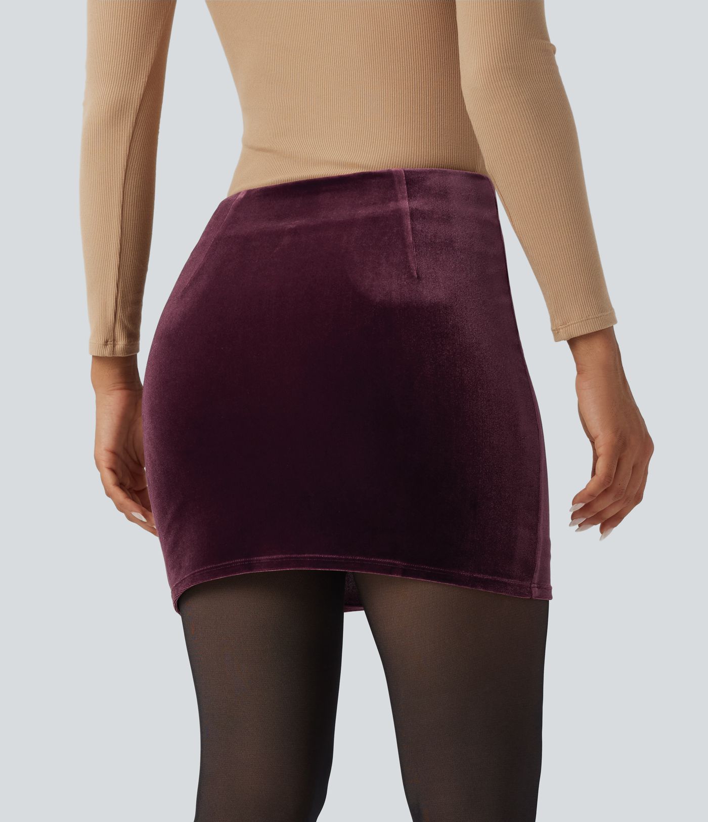 High Waisted 2-in-1 Velvet Bodycon Mini Skirt