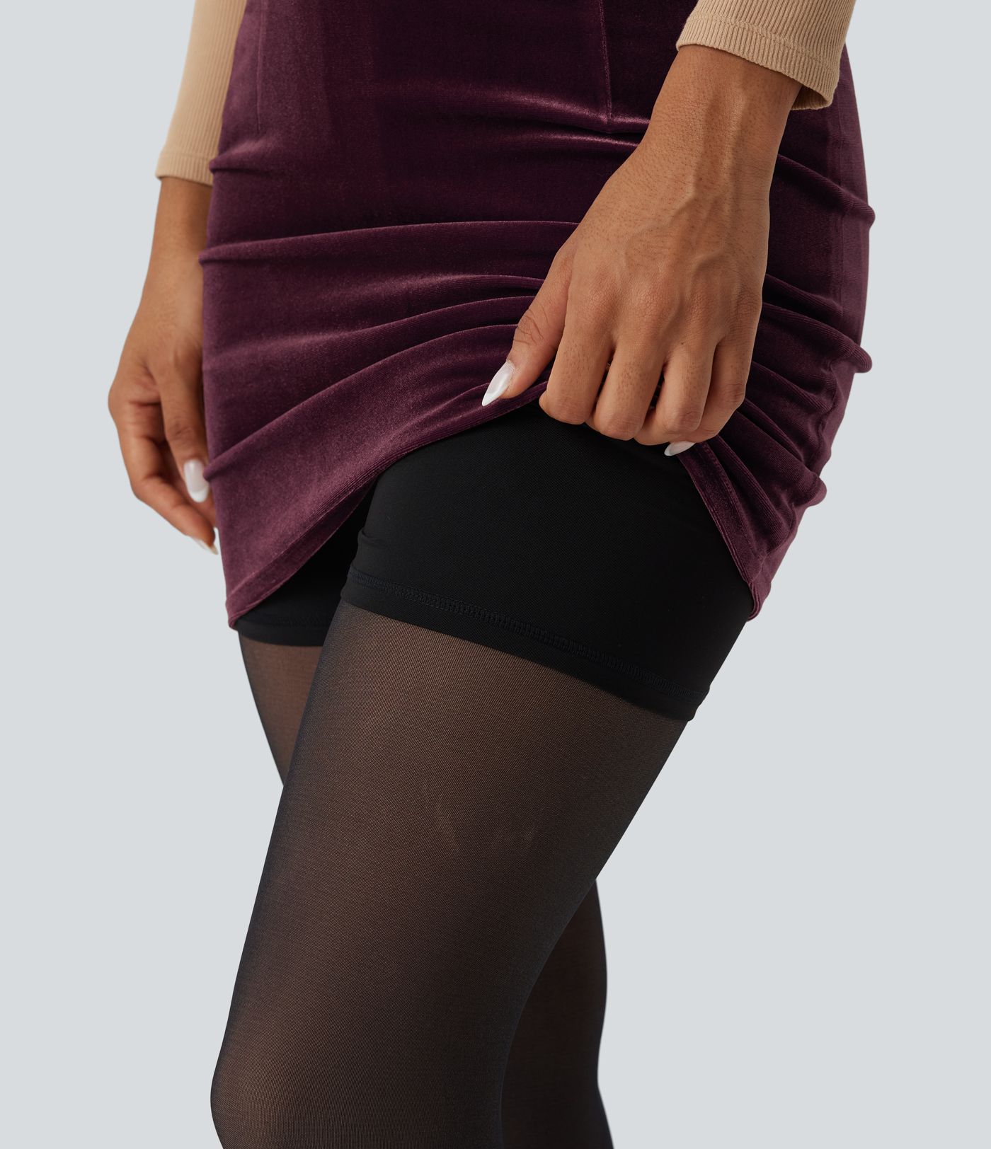 High Waisted 2-in-1 Velvet Bodycon Mini Skirt