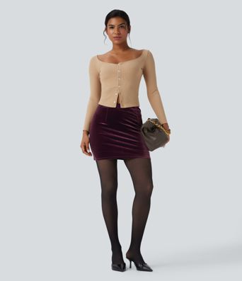 High Waisted 2-in-1 Velvet Bodycon Mini Skirt