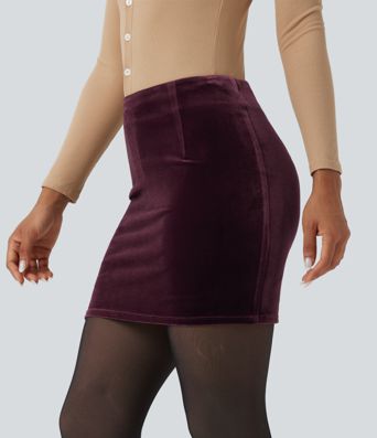 High Waisted 2-in-1 Velvet Bodycon Mini Skirt