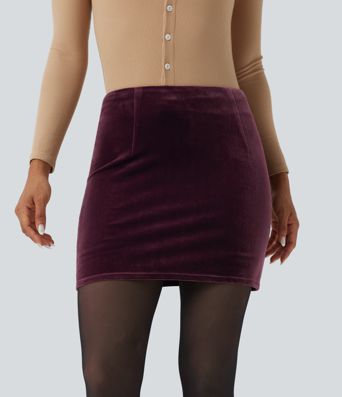 High Waisted 2-in-1 Velvet Bodycon Mini Skirt