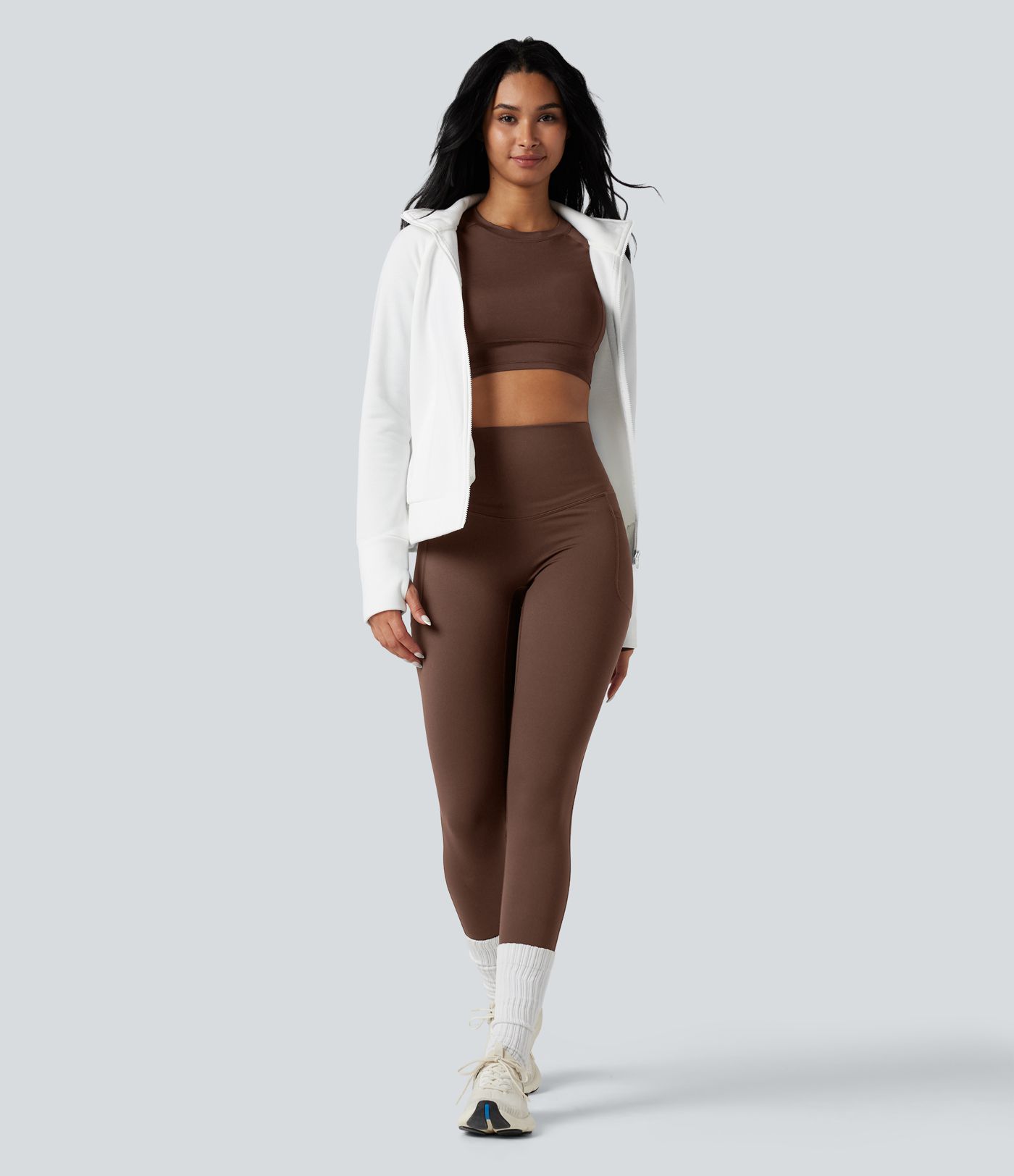 Halara Ultrasculpt™ Heat High Waisted Tummy Control Crossover Back Fleece Running Leggings with Pockets