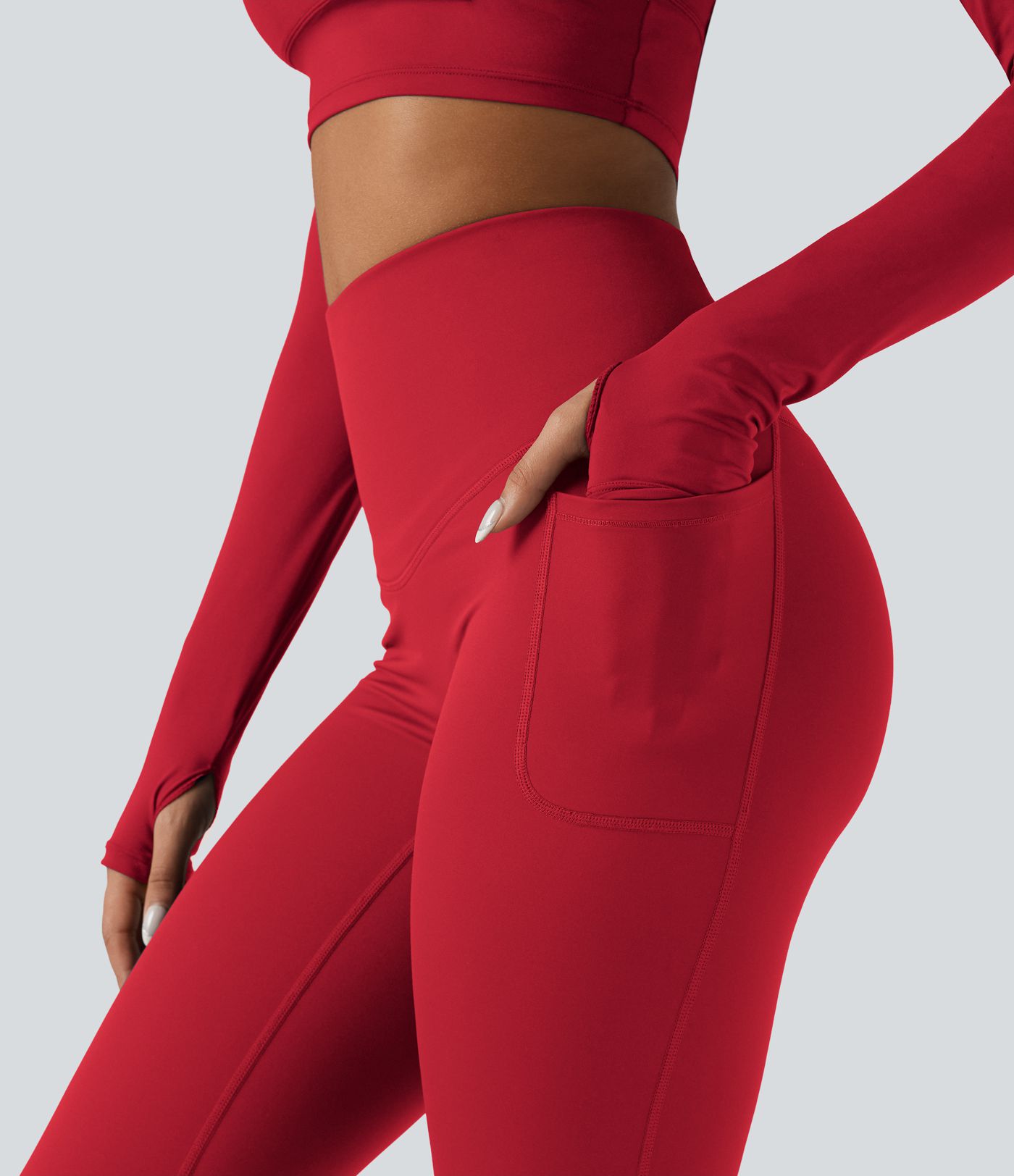 Halara Ultrasculpt™ Heat High Waisted Tummy Control Crossover Back Fleece Running Leggings with Pockets