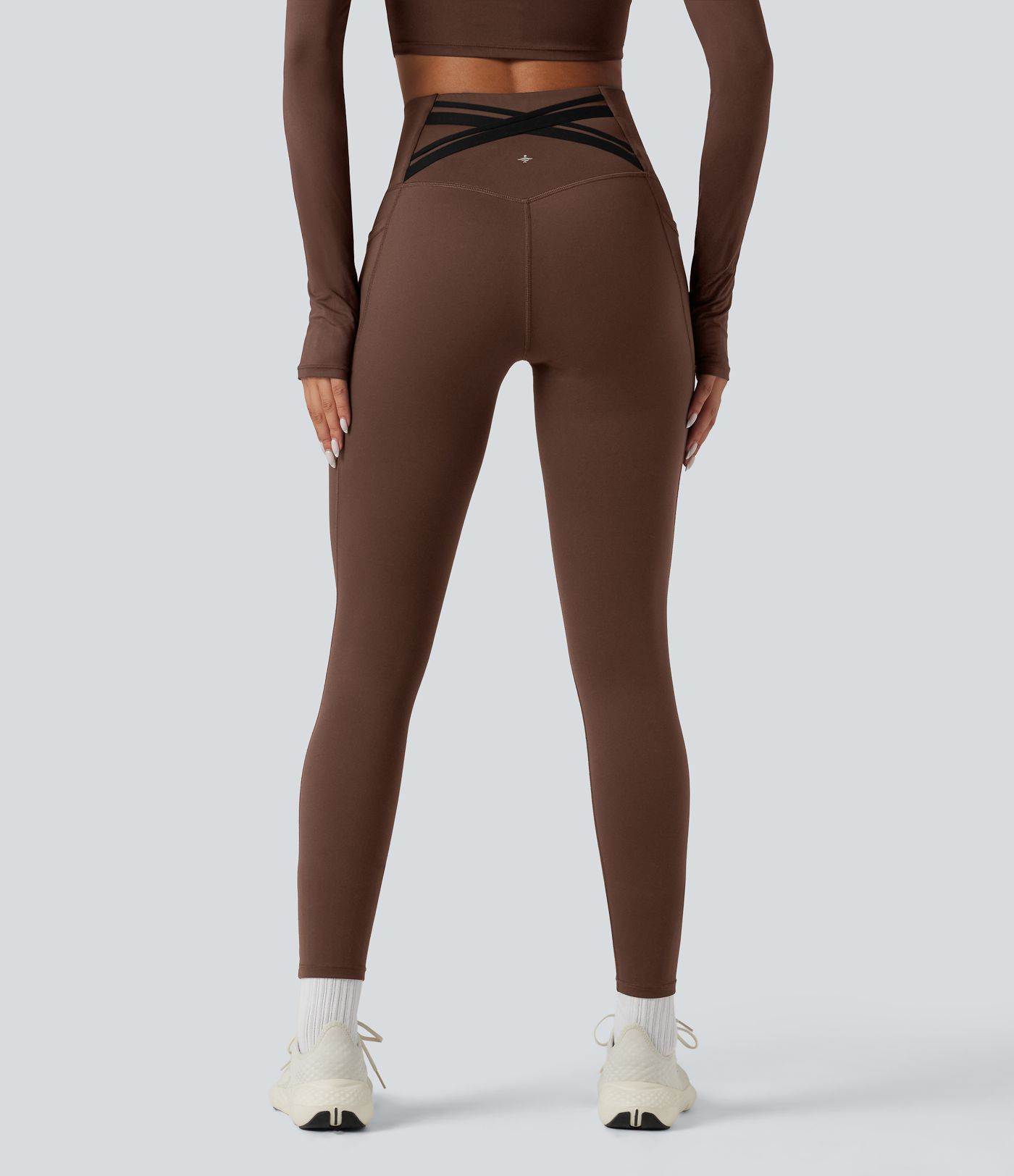 Halara Ultrasculpt™ Heat High Waisted Tummy Control Crossover Back Fleece Running Leggings with Pockets