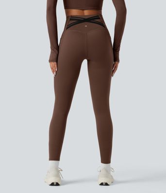 Halara Ultrasculpt™ Heat High Waisted Tummy Control Crossover Back Fleece Running Leggings with Pockets