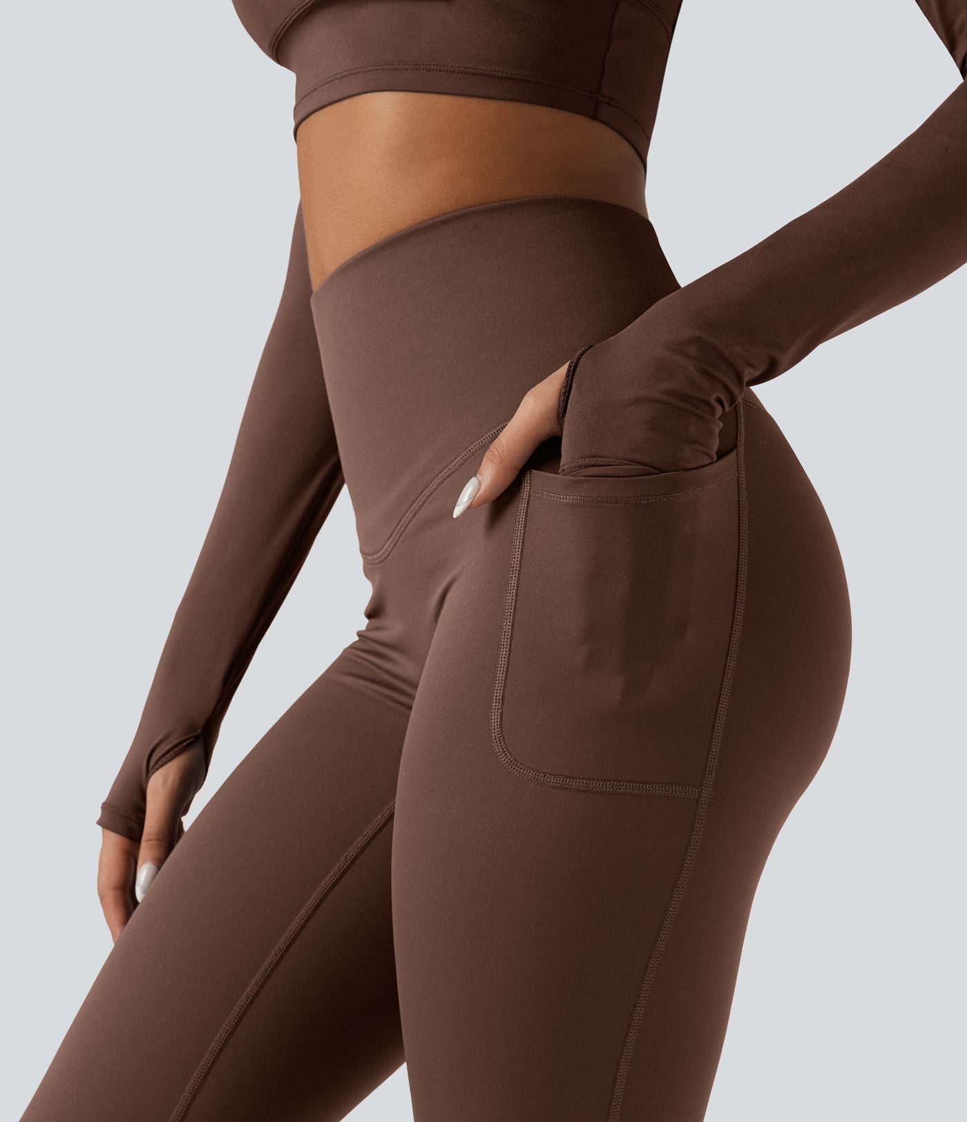 Halara Ultrasculpt™ Heat High Waisted Tummy Control Crossover Back Fleece Running Leggings with Pockets