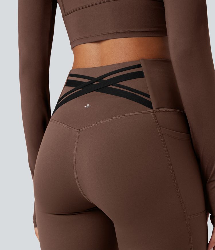 Halara Ultrasculpt™ Heat High Waisted Tummy Control Crossover Back Fleece Running Leggings with Pockets