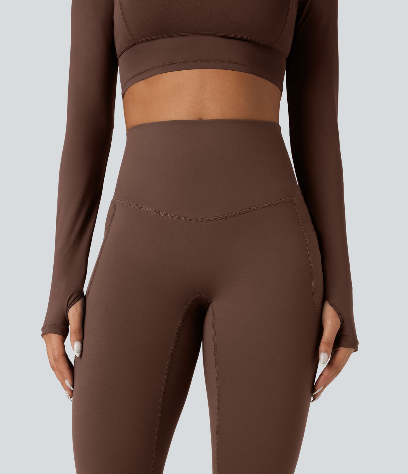 Halara Ultrasculpt™ Heat High Waisted Tummy Control Crossover Back Fleece Running Leggings with Pockets