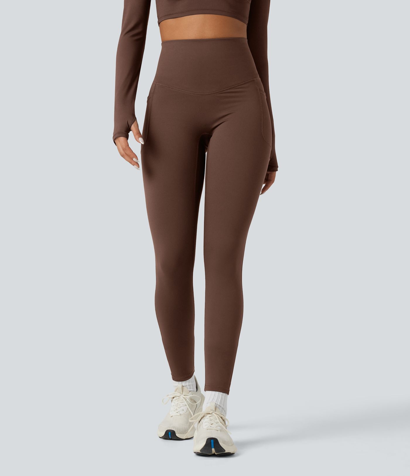 Halara Ultrasculpt™ Heat High Waisted Tummy Control Crossover Back Fleece Running Leggings with Pockets