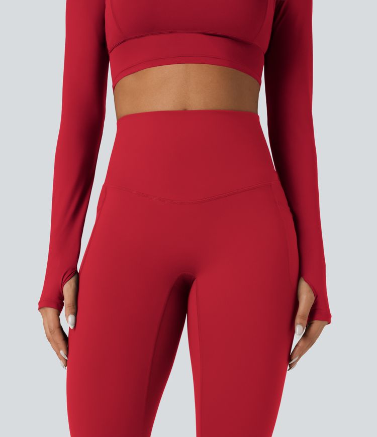 Halara Ultrasculpt™ Heat High Waisted Tummy Control Crossover Back Fleece Running Leggings with Pockets