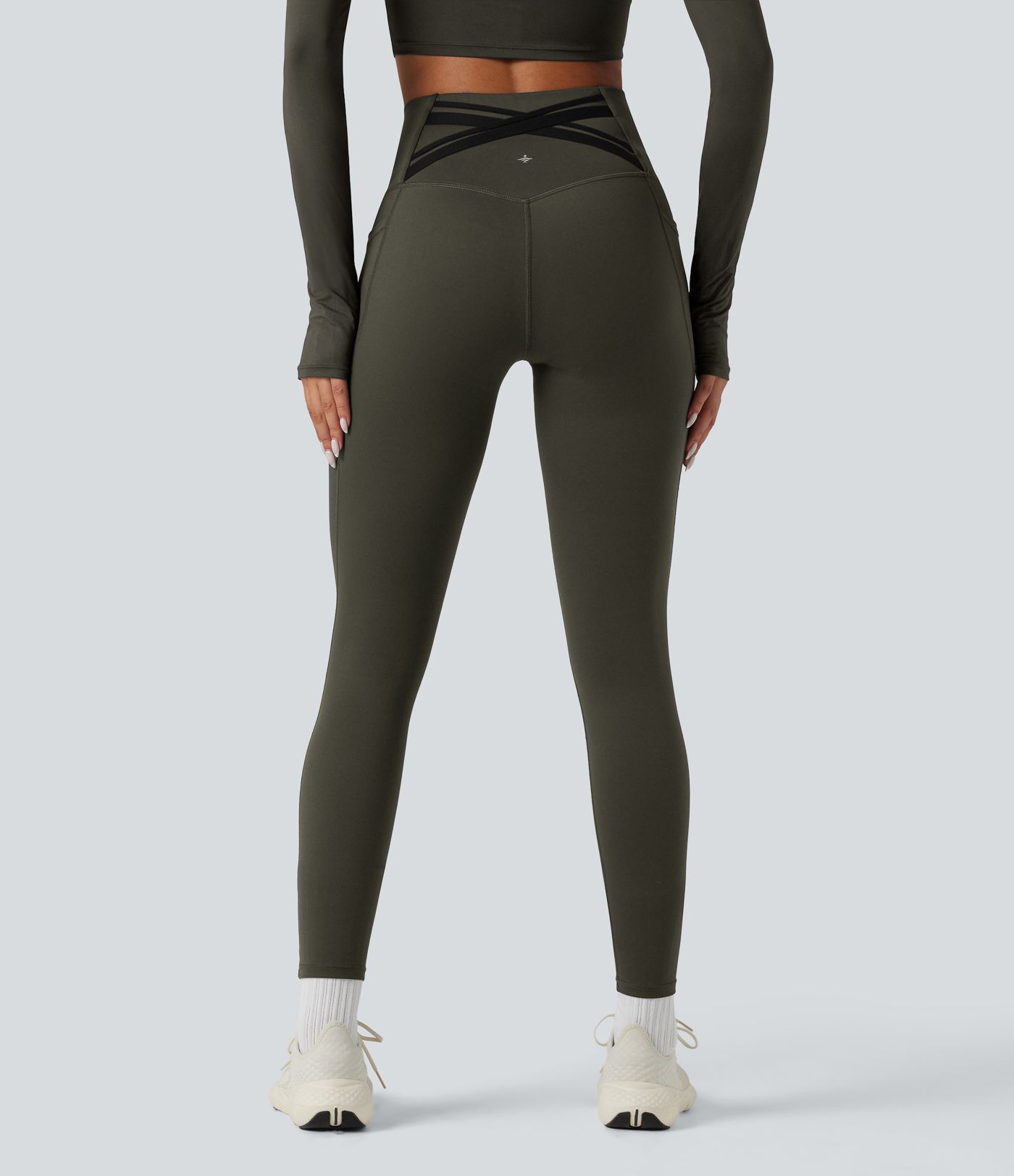 Halara Ultrasculpt™ Heat High Waisted Tummy Control Crossover Back Fleece Running Leggings with Pockets Halara Ultrasculpt™ Heat High Waisted Tummy Control Crossover Back Fleece Running Leggings with Pockets