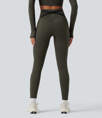 Halara Ultrasculpt™ Heat High Waisted Tummy Control Crossover Back Fleece Running Leggings with Pockets