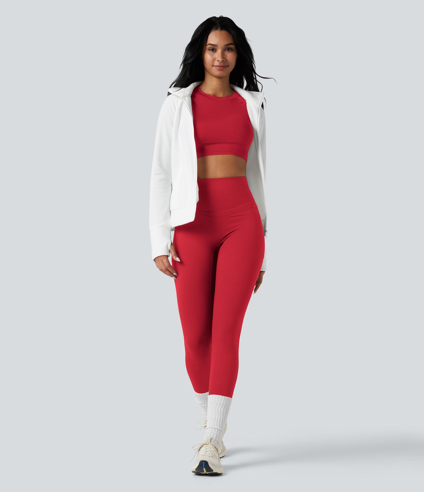 Halara Ultrasculpt™ Heat High Waisted Tummy Control Crossover Back Fleece Running Leggings with Pockets