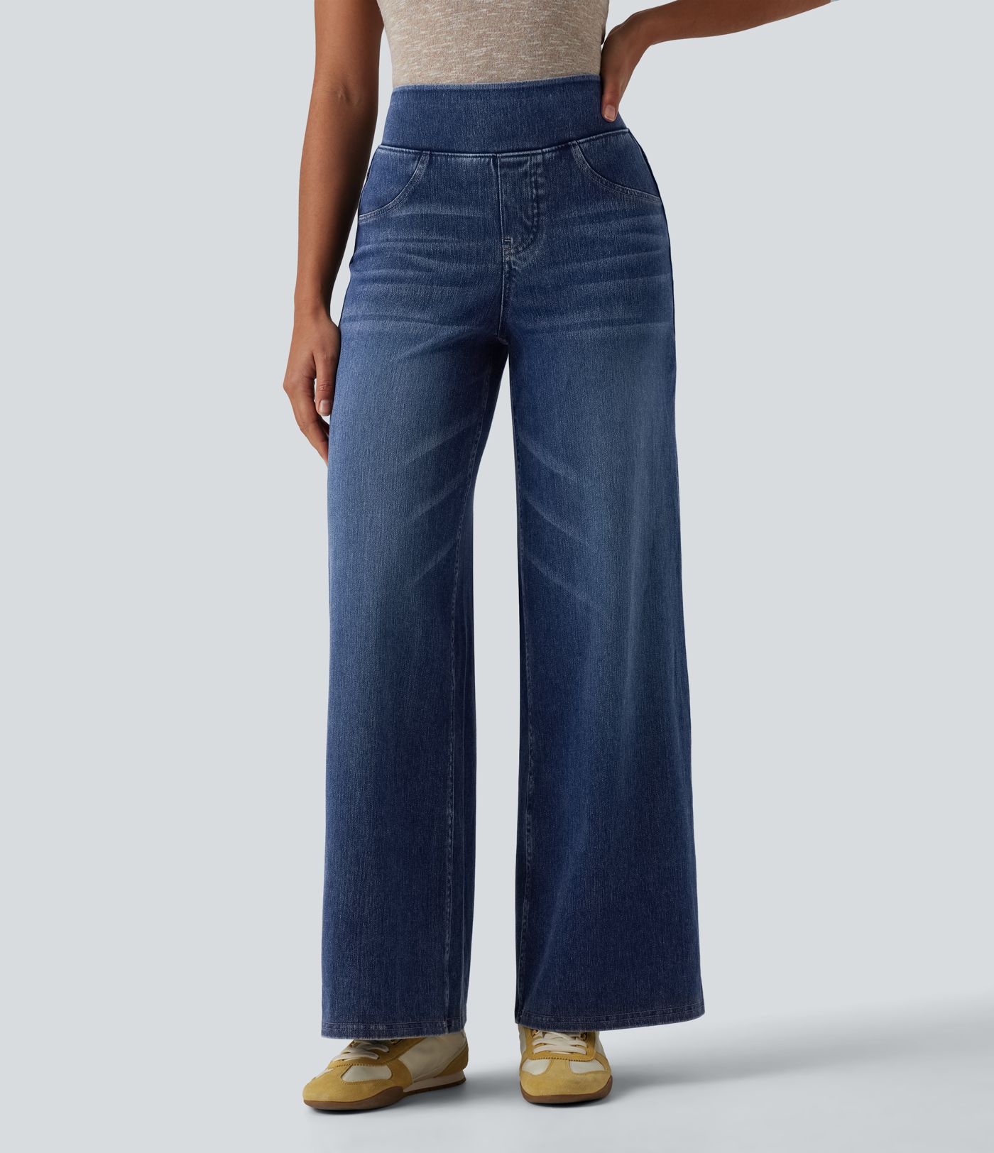 Halara Flex™ High Waisted Tummy Control Wide Leg Casual Jeans with Pockets