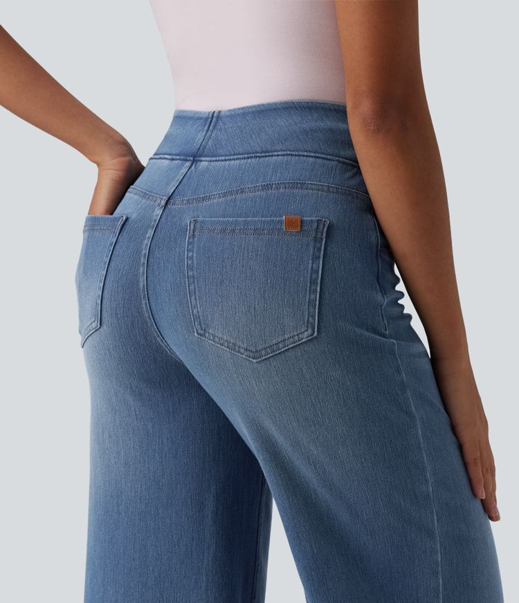 Halara Flex™ jean décontracté taille haute à effet ventre plat, coupe large, avec poches