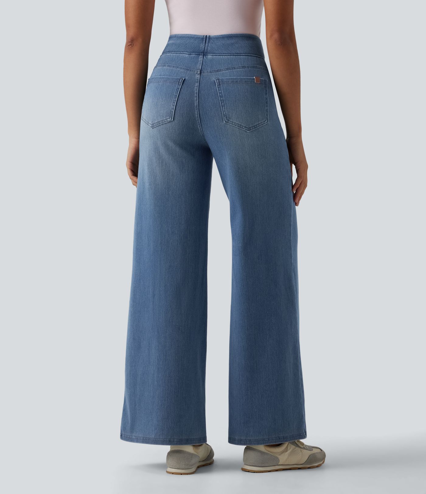 Halara Flex™ jean décontracté taille haute à effet ventre plat, coupe large, avec poches