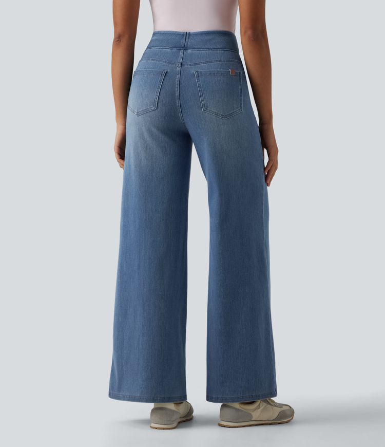 Halara Flex™ jean décontracté taille haute à effet ventre plat, coupe large, avec poches