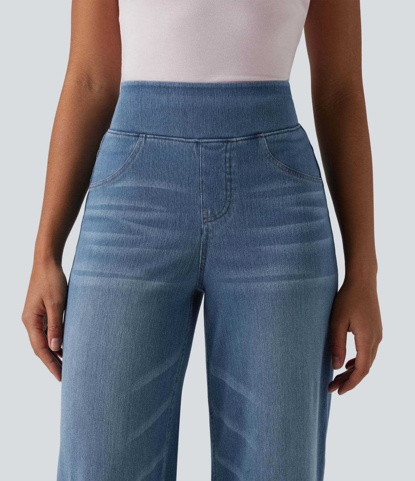 Halara Flex™ jean décontracté taille haute à effet ventre plat, coupe large, avec poches