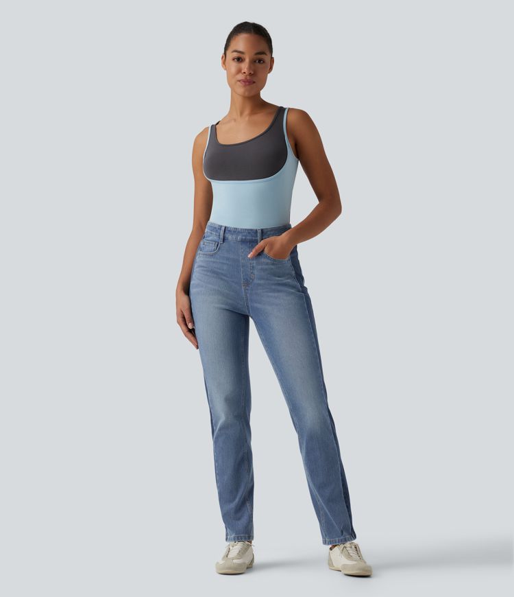 Jean slim décontracté Halara Flex™ taille haute color block avec poches