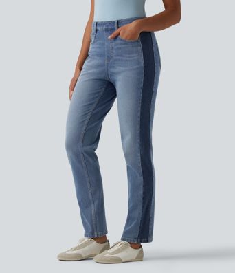 Jean slim décontracté Halara Flex™ taille haute color block avec poches