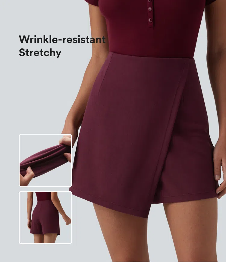 Wrinkle-resistant High Waisted Longer Mini Work Skort