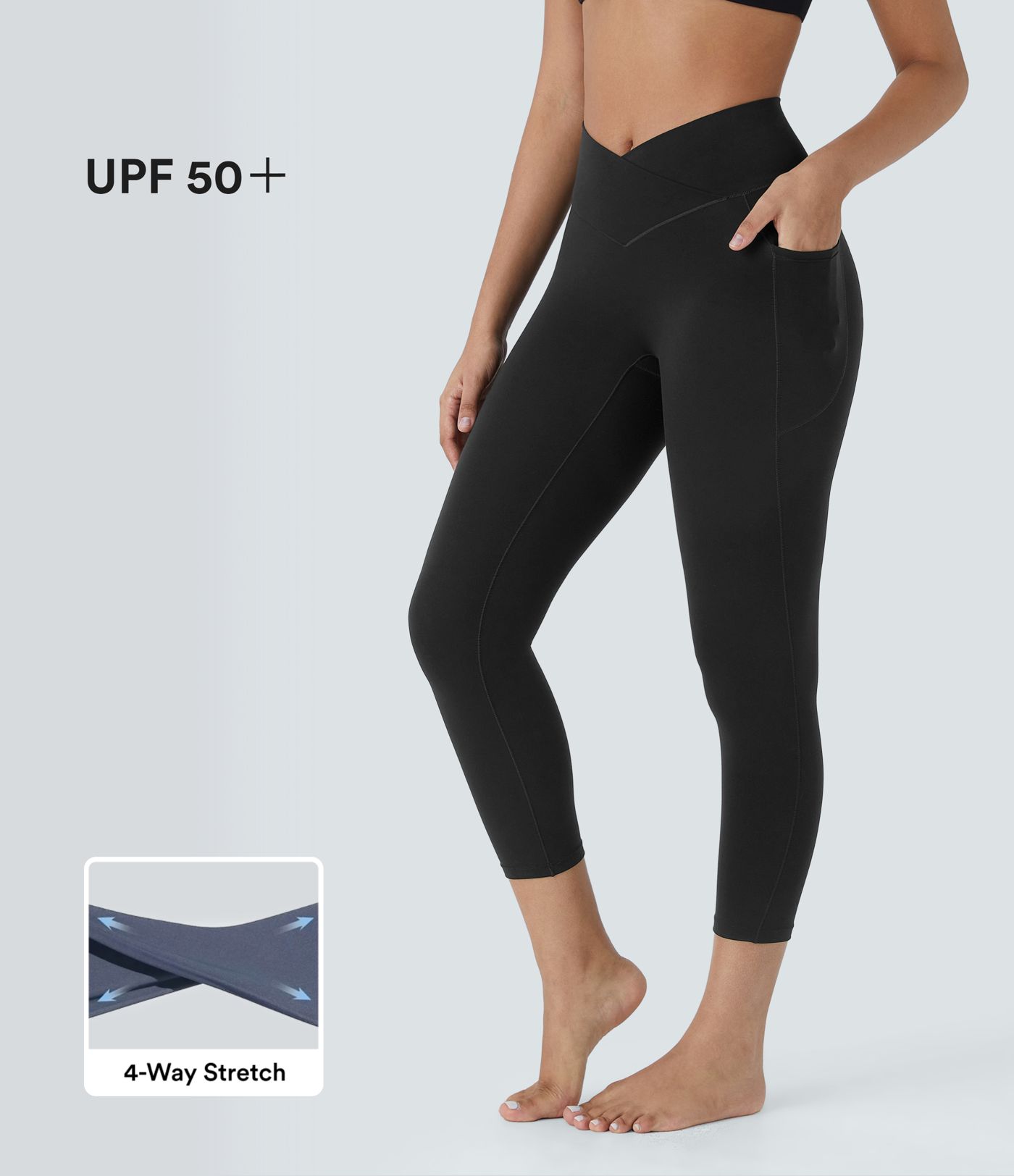 SoftlyZero™ High Waisted Crossover Capri Tights Women Gym Scrunch Yoga Leggings with Pockets-UPF50+
