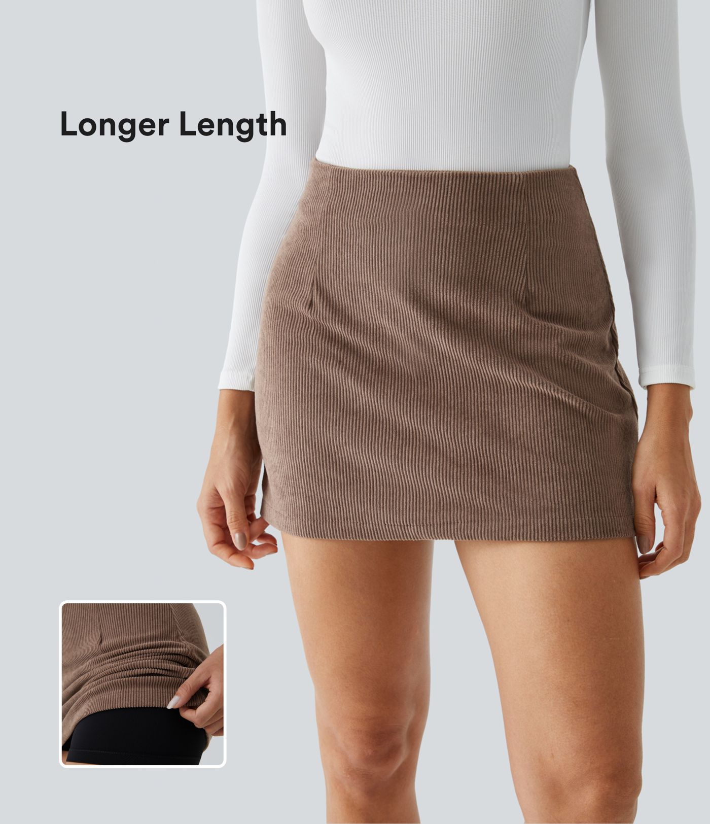 High Waisted 2-in-1 A Line Mini Corduroy Casual Skirt-Longer Length