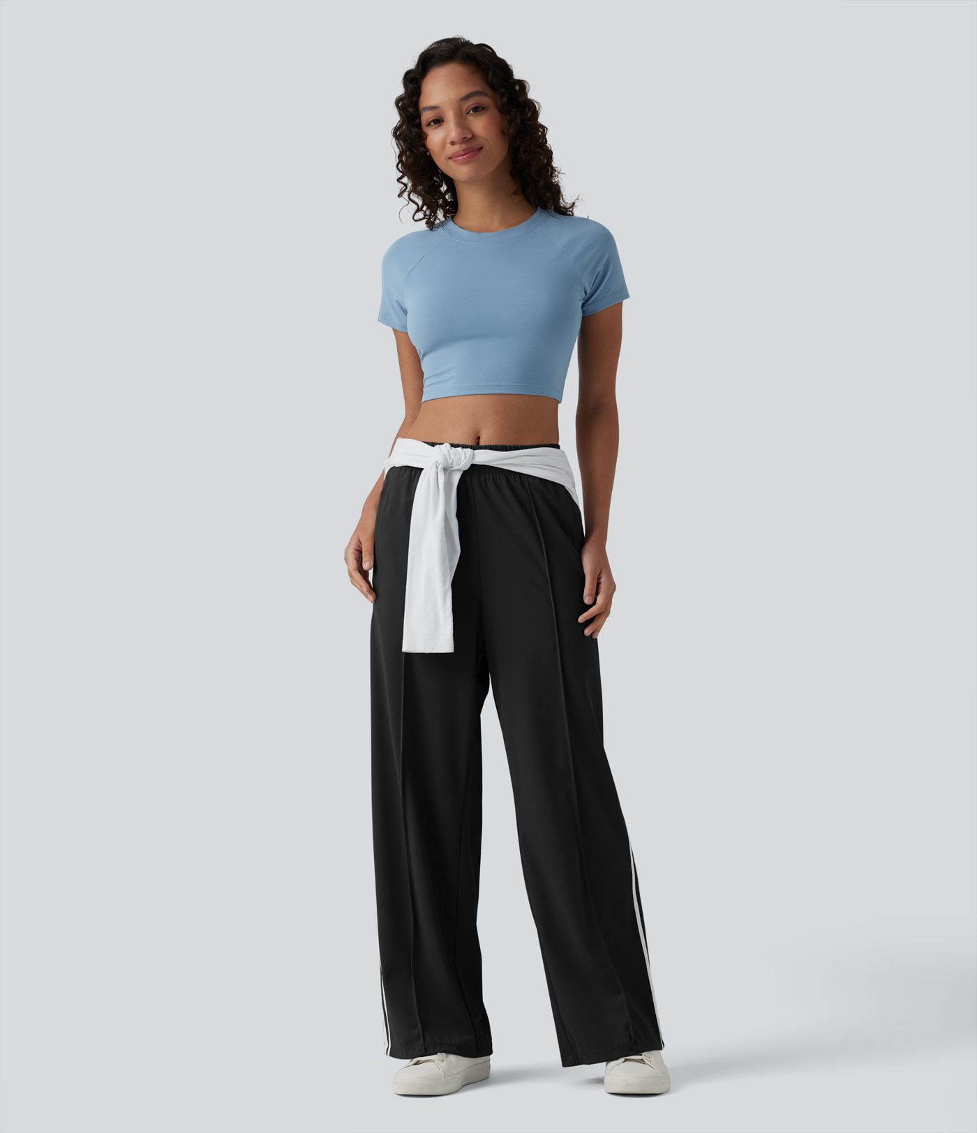 Mid Rise Color Block Stripes Quick Dry Casual Straight Leg Pants with Pockets-UPF40+