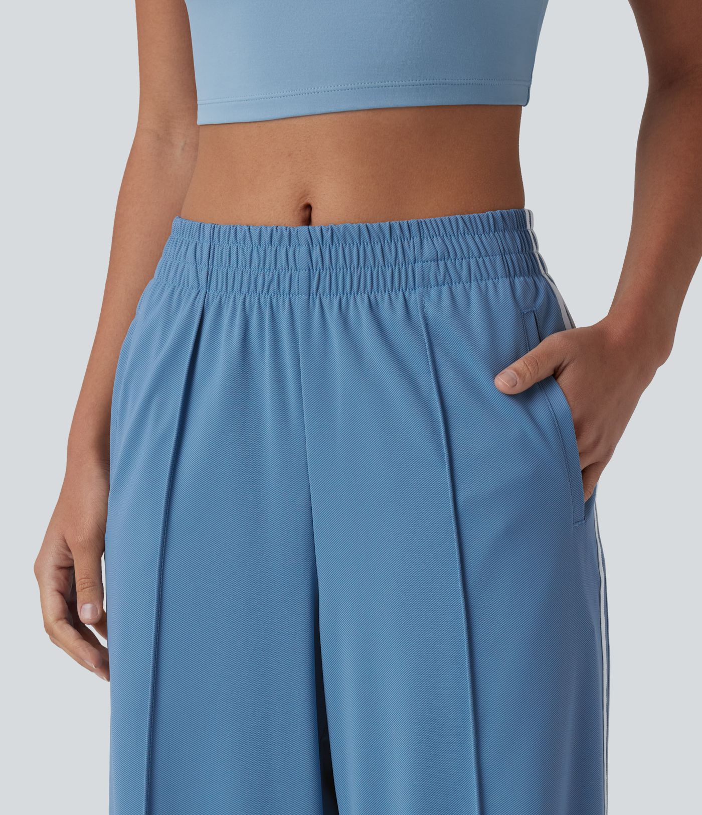 Mid Rise Color Block Stripes Quick Dry Casual Straight Leg Trousers with Pockets-UPF40+