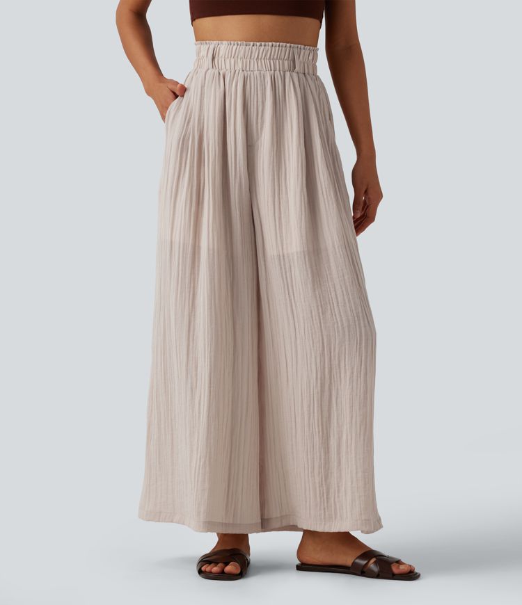 High Waisted Casual Flowy Baggy Pants with Pockets