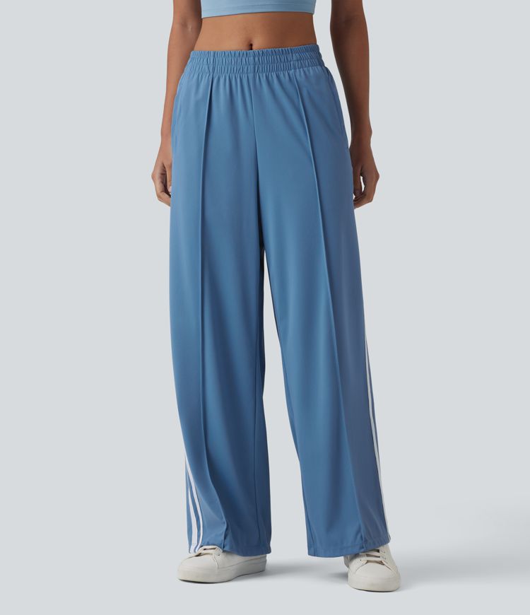 Mid Rise Color Block Stripes Quick Dry Casual Straight Leg Trousers with Pockets-UPF40+