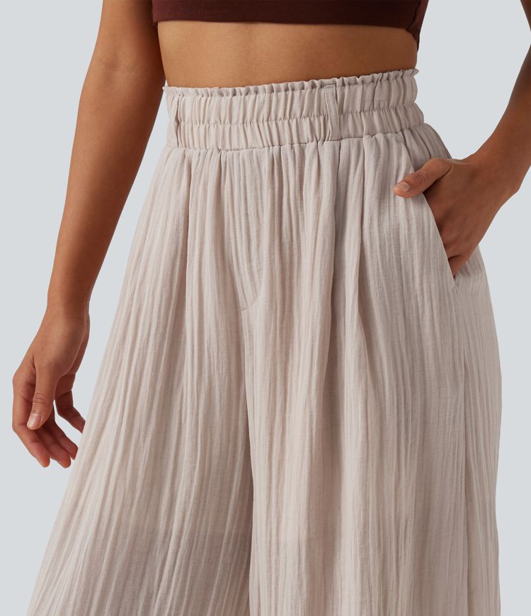 High Waisted Casual Flowy Baggy Pants with Pockets