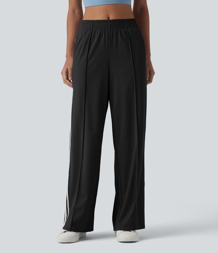 Mid Rise Color Block Stripes Quick Dry Casual Straight Leg Pants with Pockets-UPF40+