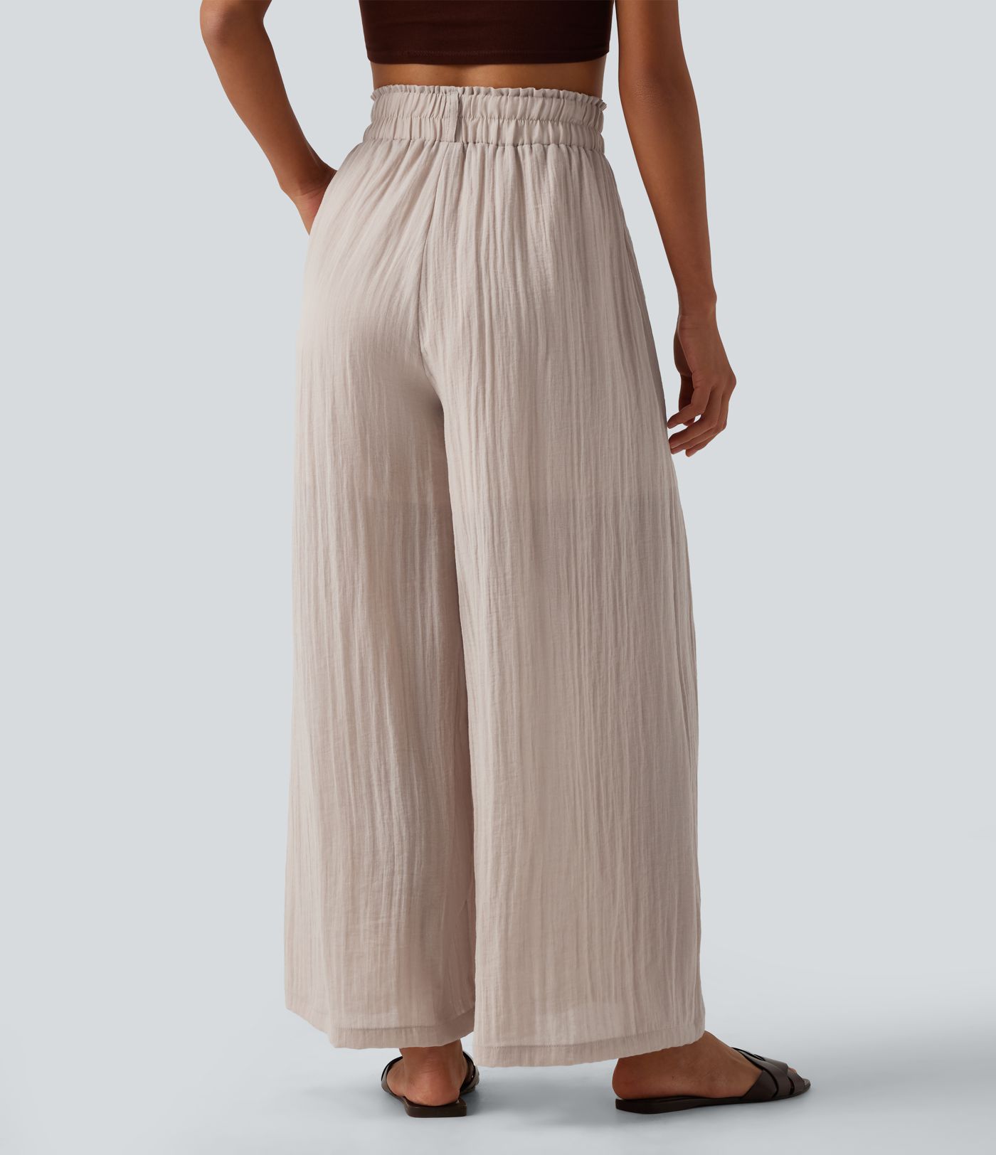 High Waisted Casual Flowy Baggy Pants with Pockets